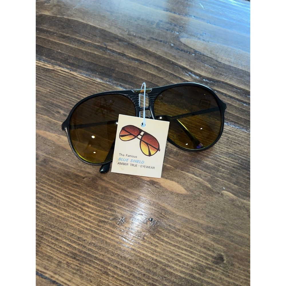 Vintage Blue Shield Amber Sunglasses Carerra Style New Deadstock 80's 90's Style